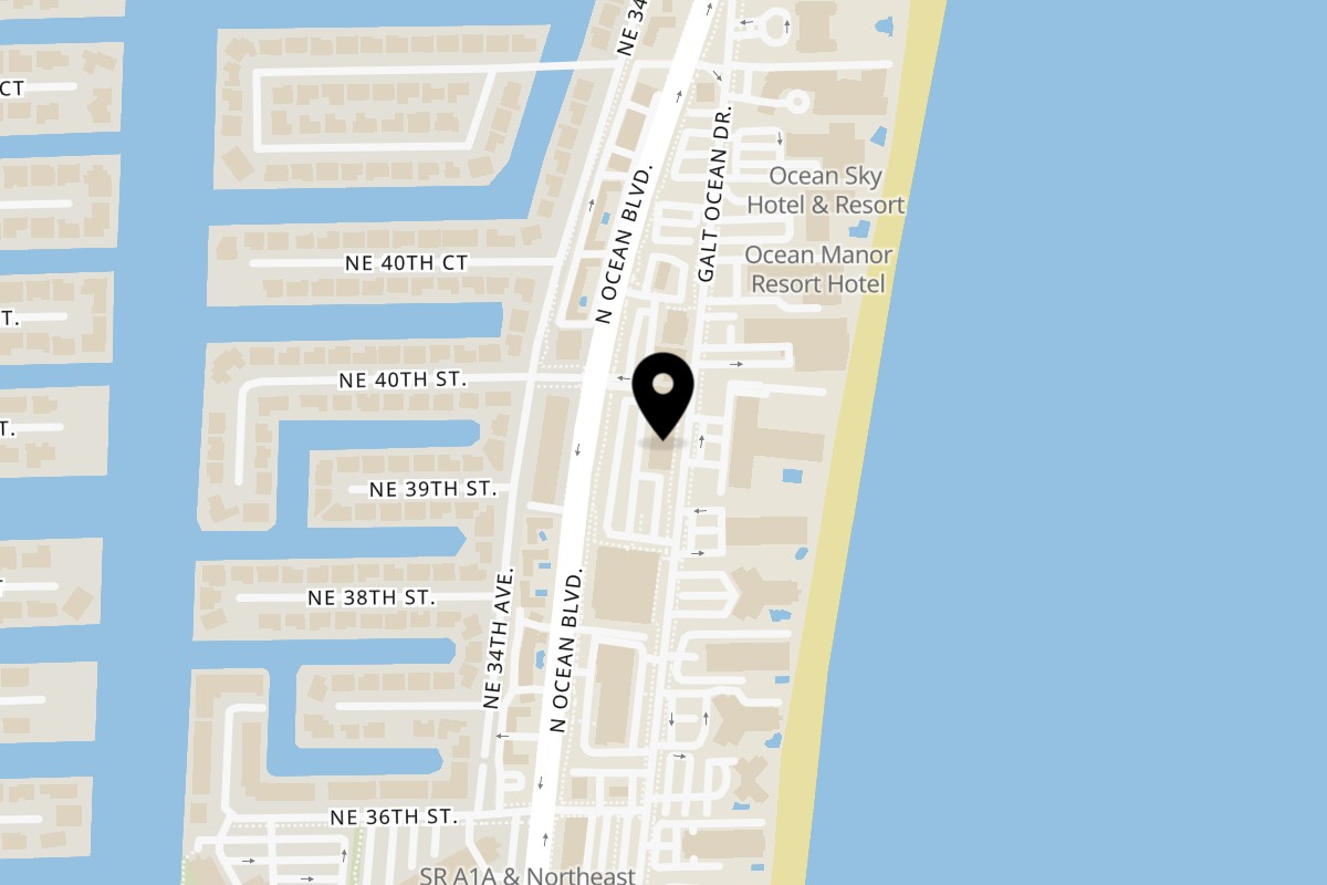 Map showing the location of NY Deli on 3916 N Ocean Blvd in Fort Lauderdale